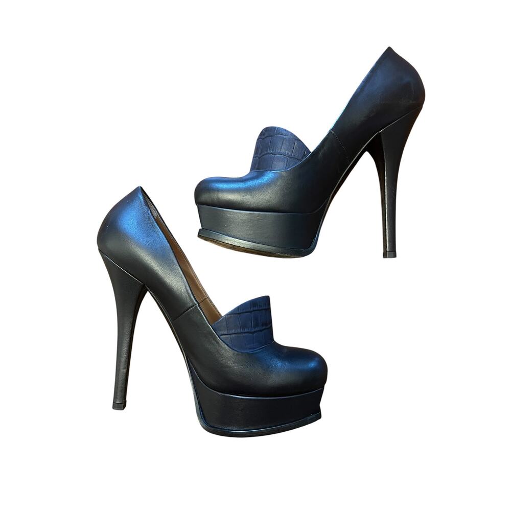 Fendi Black Leather Crocodile Embossed Platform Loafer Pumps Heels Size 39 Italy - Picture 11 of 13